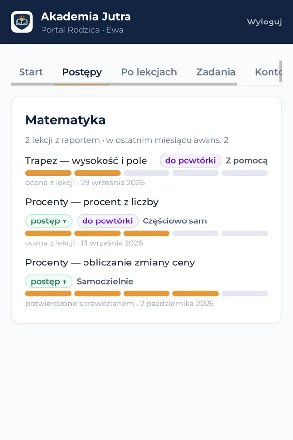 Portal Rodzica: postępy dziecka z matematyki